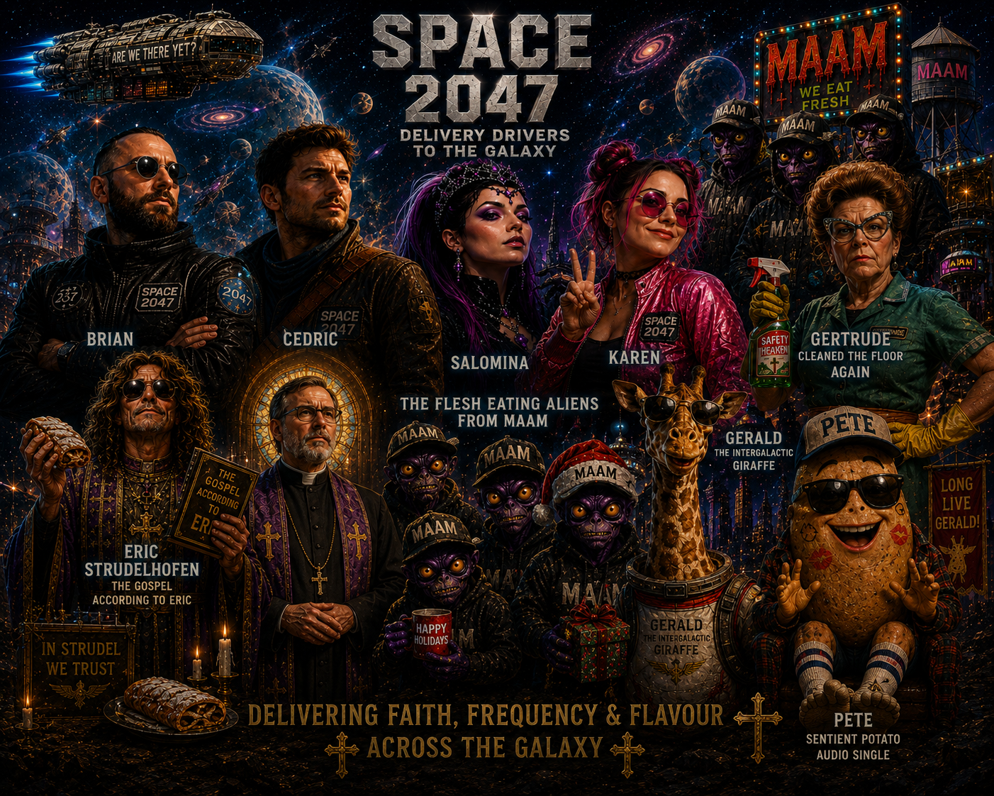 Space 2047 crew ensemble poster